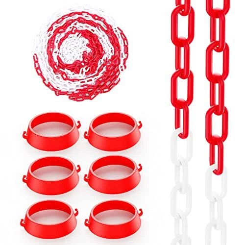 32 feet Plastic Chain and 6 Connector Kits for Traffic Cones Barrier or Traff...