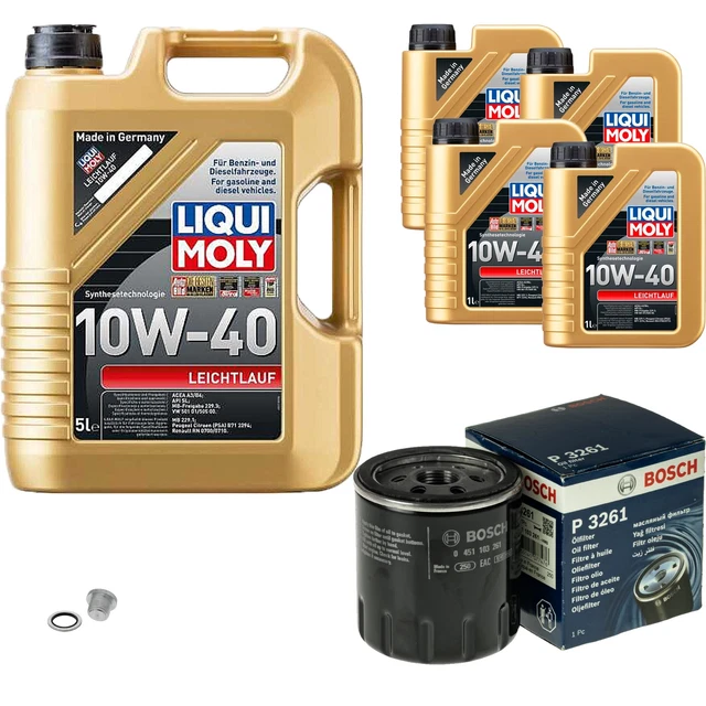 Filtro olio Bosch 9L Liqui Moly a funzionamento leggero 10W-40 per Peugeot Citroën 206