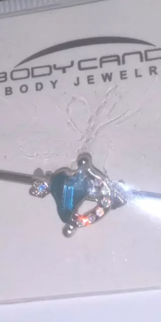 Body Candy 14G Industrial Ear Pierce Barbell Body Jewelry blue heart arrow stone