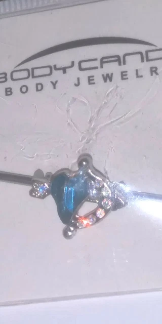 Body Candy 14G Industrial Ear Pierce Barbell Body Jewelry blue heart arrow stone