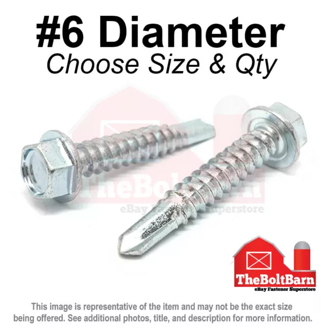 #6 Hex Washer Head Self Drilling Sheet Metal Screws Zinc (Pick Length & Qty)