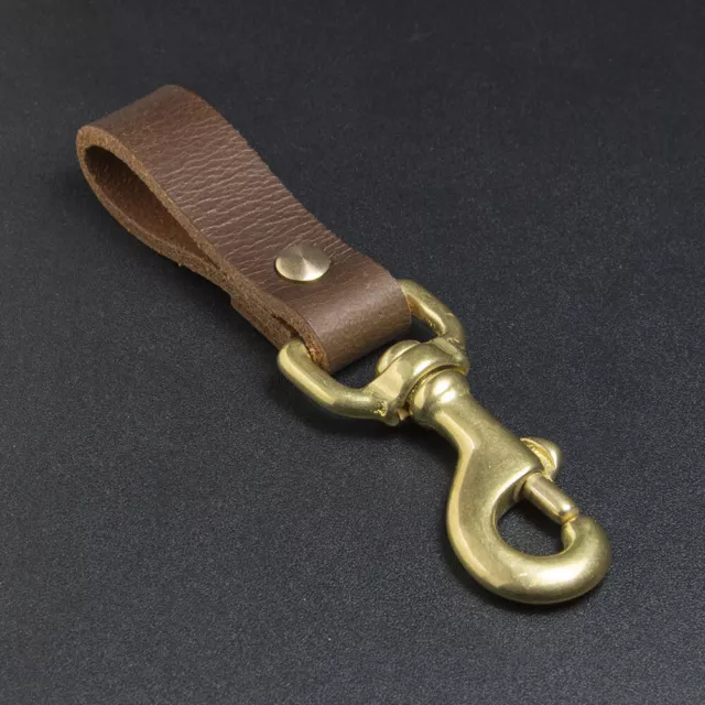 Heavy Duty Leather Key Fob Belt Loop Key Holder Brass Snap Hook Slip Key Chain