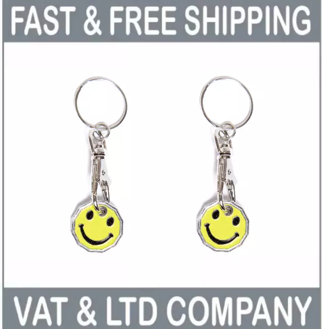 SMILEY FACE Emoji Trolley Pound Coin KEYRINGS x2