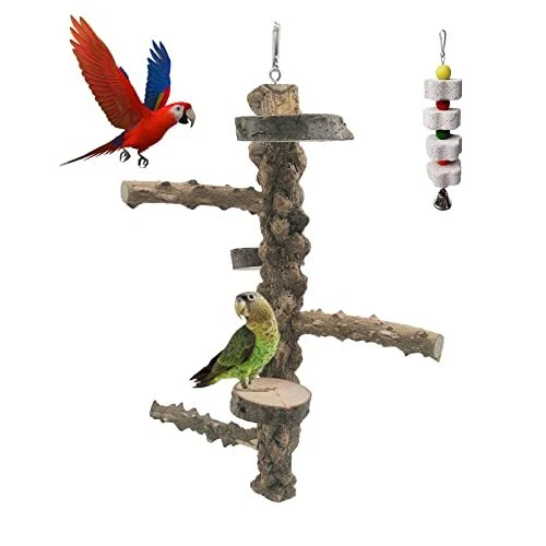 Bird Perches Natural Wood Parrot Perch Hanging Parakeet Branch Platform Chew