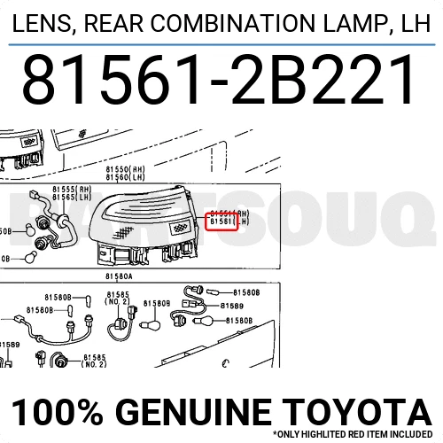 815612B221 Genuine Toyota LENS, REAR COMBINATION LAMP, LH 81561-2B221 OEM