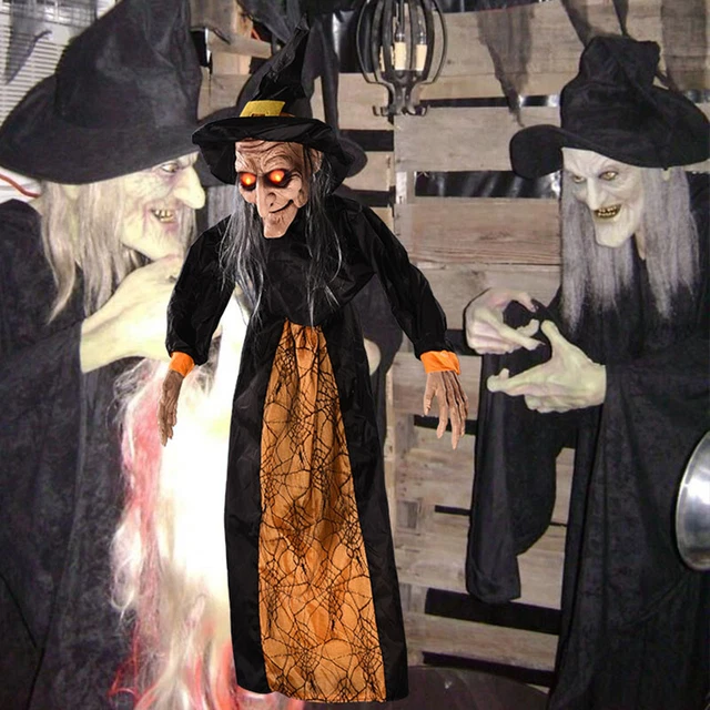 New Sound Animated Witch Lighted Eyes with Candy Plate Motion Halloween