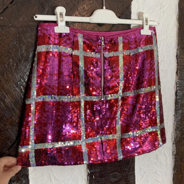 River Island Pink Sequin Check Skirt, BNWOT. Size 8.  MOD Abba 60’s 70’s Disco 3