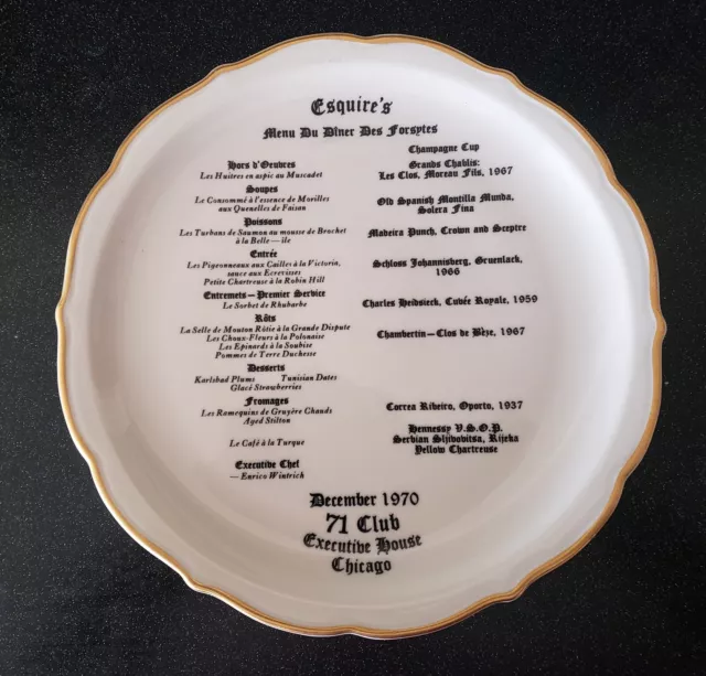 Rare Executive House  71 Club Chicago Hotel Esquire's Menu Plate Restaurant Ware