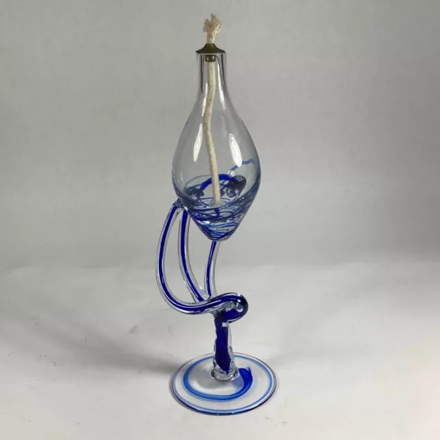 DUISKE Irish Hand Blown Art Glass Cobalt Blue Oil Lamp New Condition Hand Made