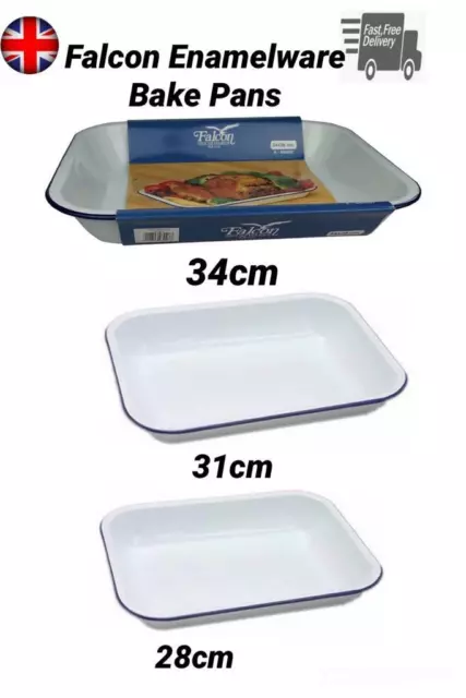 Falcon Enamelware White Blue Enamel Bake Pan Baking Roasting Tray 28 31 34 37cm