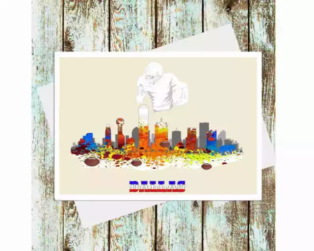 Set Of 6 Greeting Cards City Skyline Cityscape Watercolor Art Dallas TX