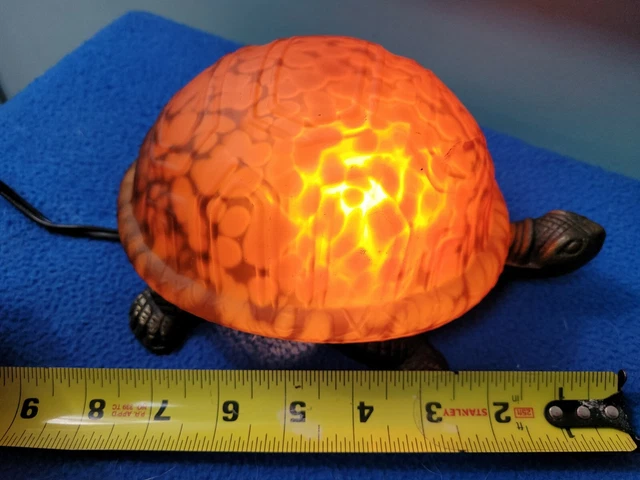 Amber Glass  Antique Brass 5.5X8" TURTLE Figurine LIGHTED Night Light