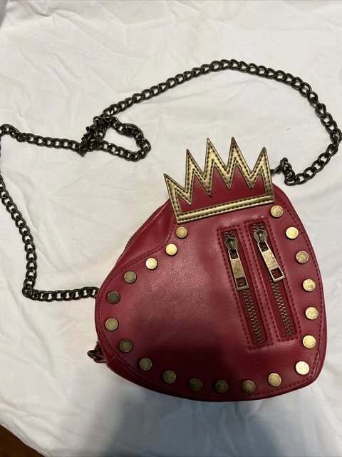 Disney Store Descendants Purse Faux Red Leather Heart Studs Tiara Crown Chain