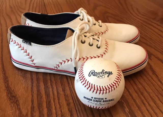 KEDS Champion Pennant Women’s Baseball Stitch White Canvas Sneakers 8.5