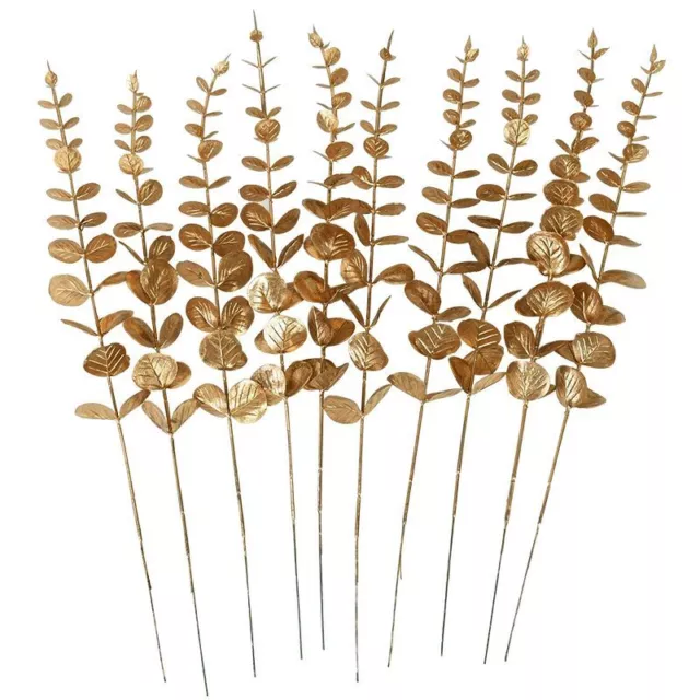 10pcs Planta Artificial Dorado Eucalipto Hojas Rama - Salón Hogar Decoración 2