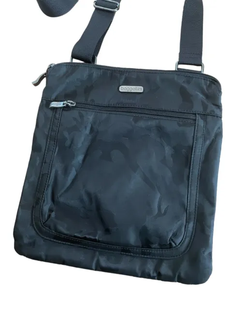 BAGGALLINI Crossbody Bag Shoulder Bag Gray Black Camo Adjustable Strap EUC