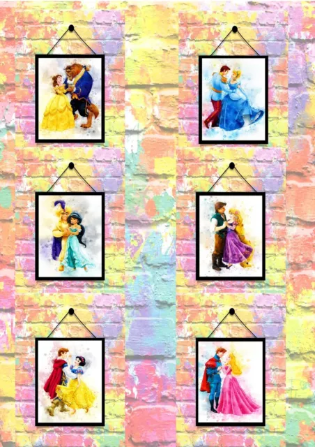 BUY 2 GET 1 FREE Disney Princess Prince Watercolour Print Poster Wall Art A4
