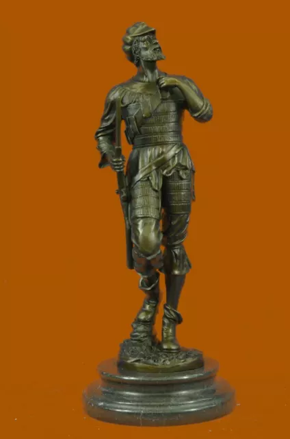 Mid Century French Renaissance Soldier Holding a Gun Bronze Sculpture Artwork