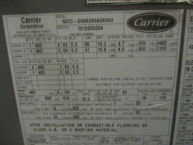 Carrier Rooftop Unit 50TC-D09A2A6A0A0A0 8.5-Ton 3Ph 460V MFD: 2012 Used 5