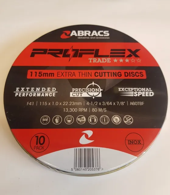 Abracs Proflex Extra Thin. 4-1/2" 115mm X 1mm. CUTTING DISCS. 22.23mm