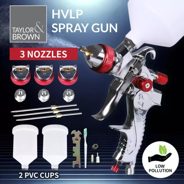 Spray Gun Paint Gun Kit HVLP Gravity Feed Air 1.4mm 1.7mm 2mm 3 Nozzles