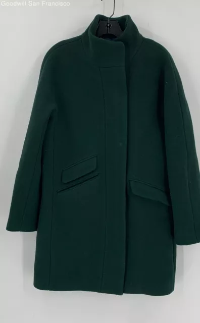 J. Crew Womens Green Wool Blend Long Sleeve Pockets Full Zip Overcoat Size 6
