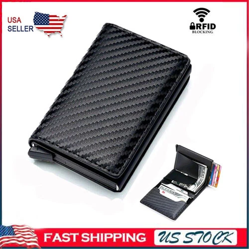 RFID Blocking LEATHER CARBON FIBER Mens Wallet  Purse Slim ID Credit Card Holder