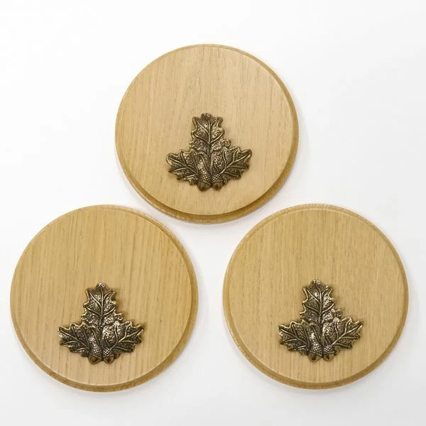 3 Pieza Placa de Jabalí Redondo Claro Af 13 CM Brett Con 3 X Hoja Roble Pequeño