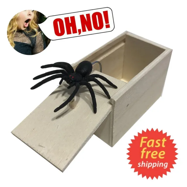 Wooden Prank Spider Scare Box Hidden in Case Trick Play Joke Scarebox Gag Toy