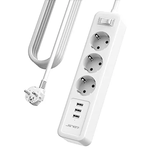 Chacon bloc multiprise design 5x + 2x USB avec interrupteur et câble 3m  blanc