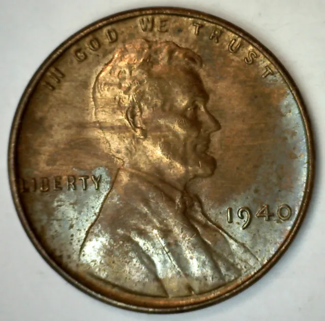 1940 Lincoln Wheat Cent Coin US Penny Uncirculated Toned 1c
