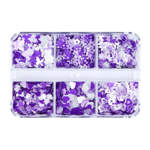 6 Grids Boxed Mixed Purple Heart for Butterfly Manicure Decorative Sequins for W