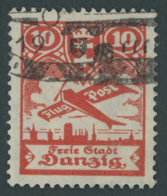 FREIE STADT DANZIG 1924, 10 Pf. Flugpost mit Plattenfehler Komma oben links am