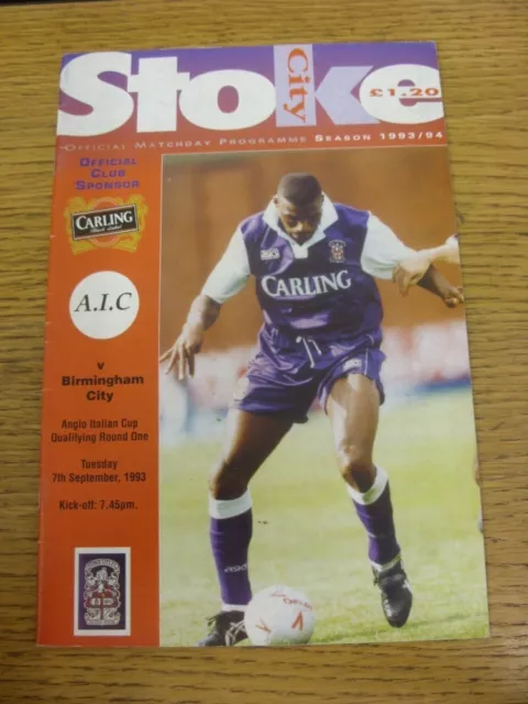 07/09/1993 Stoke City v Birmingham City [Anglo-Italian Cup] (team changes). Than