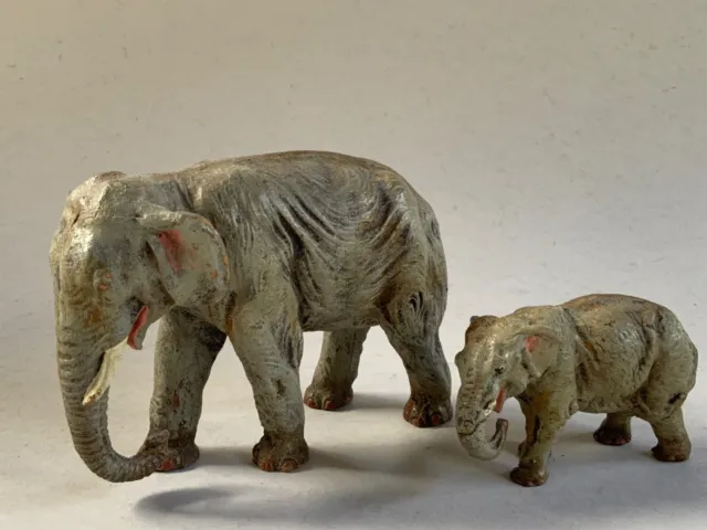 2x antiker Indischer Elefant Masse Spielzeug Zoo W-Krippe Elastolin/Lineol ~1925