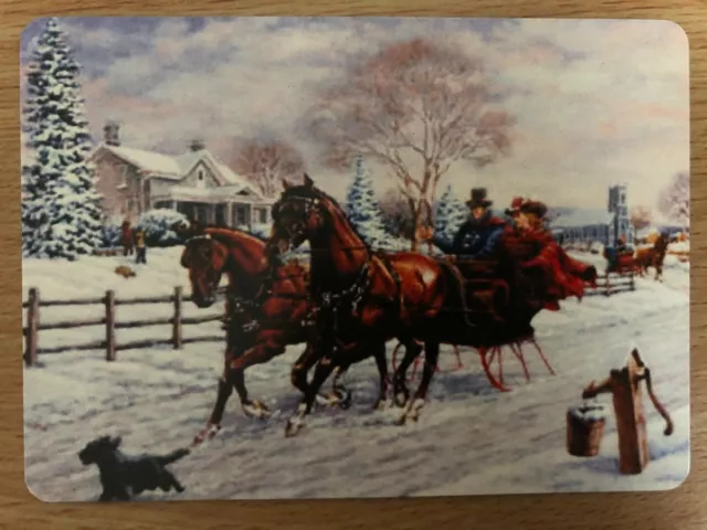 American Swap Playing Card: US Gent Lady Ride Horse Drawn Cart Sleigh Buggy. Dog