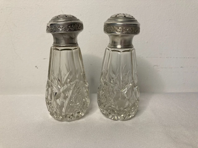 2201008 Ancienne paire de salières cristal et argent début XXème