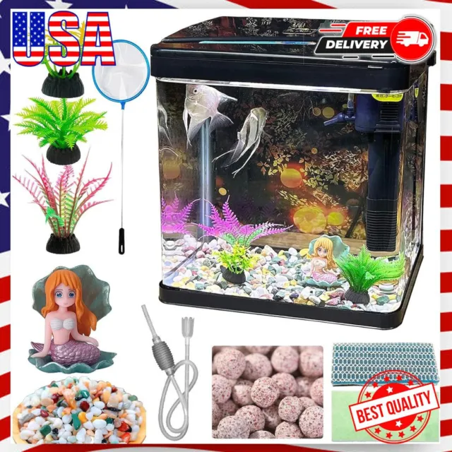 Glass Fish Tank 2.3 Gallon Aquarium Starter Kit Small Betta Mini Fish Tank