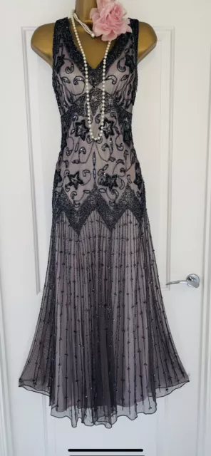 1920s Style Beaded Sequin Flapper Gatsby Prom Cruise Evening Maxi Dress Size 12