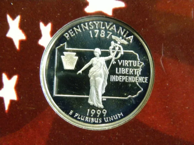 1999 S Silver Gem Proof Pennsylvania State Quarter 90% Silver Free Ship