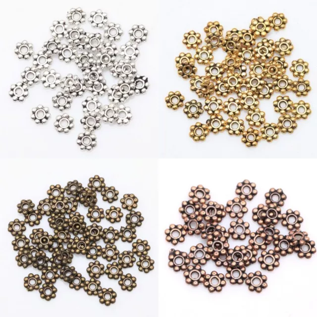 100 Pcs 6mm Tibetan Silver Daisy Flower Shaped Spacer Beads Jewelry Making DIY