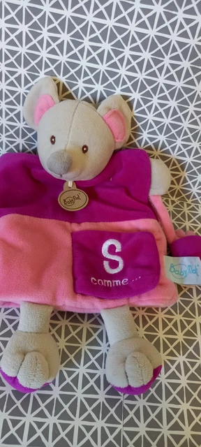 Doudou marionnette souris gris mauve rose S comme souris Baby Nat