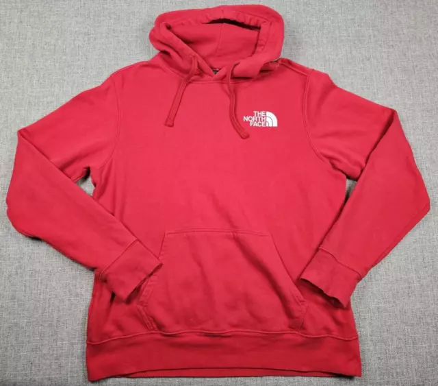 North Face Hoodie Mens Medium Red Pullover Sweatshirt Spellout Graphic Logo