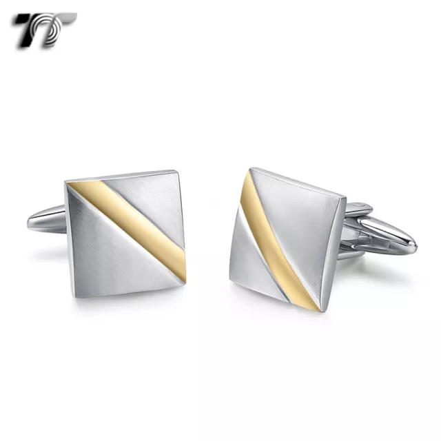 Classic MENS TT Stainless Steel Square Gold Stripe Cufflinks CU55J NEW