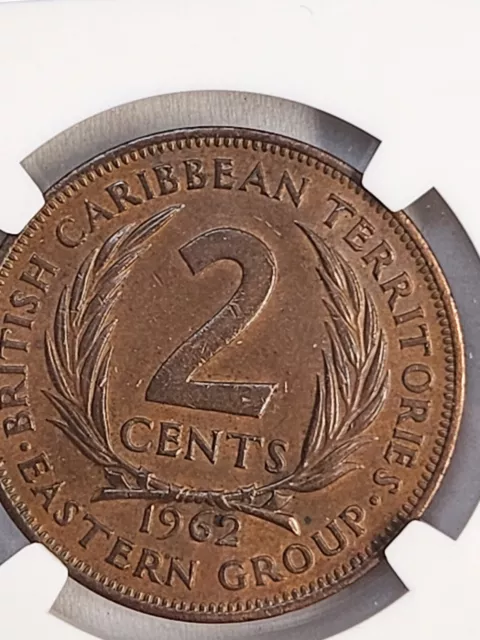 1962 British Caribbean Territories 2 cents coin NGC rated AU 55 BN 3