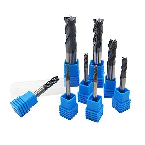 8pcs 2-12mm CNC Square Nose End Mills,Carbide Tungsten Steel 4 Fultes Milling...