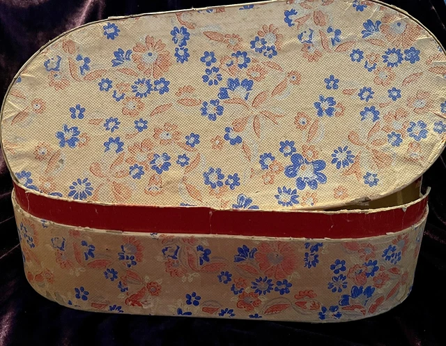 ANTIQUE 19TH CENTURY Victorian Era Wallpaper Box Coral Blue Silver