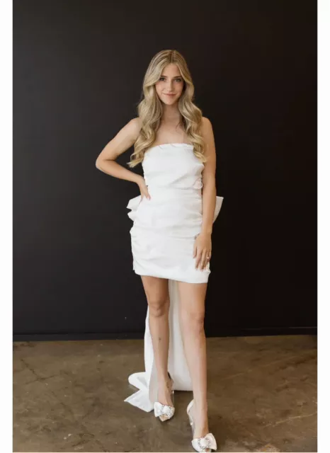 NWT-White Big Bow Mini Dress For Engagement/Bridal Shower/Bach Sz L Runs Small