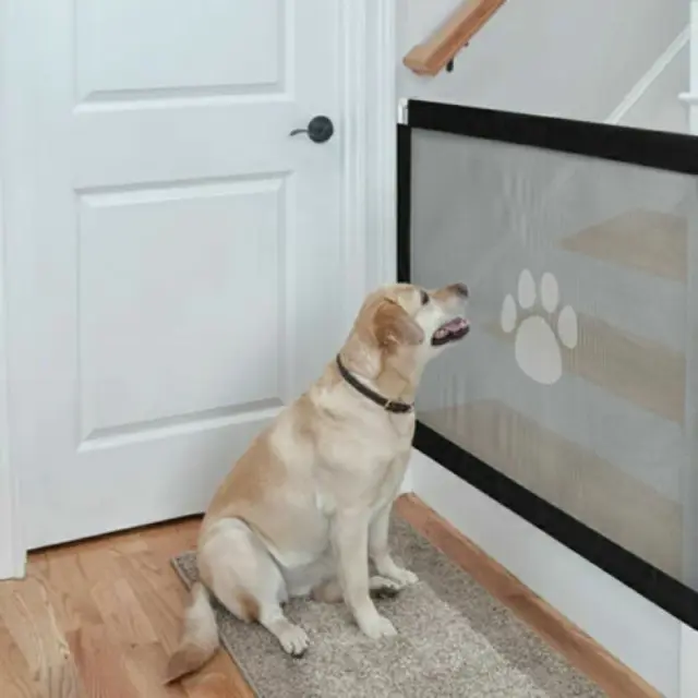 Puerta portátil para mascotas perros puerta mágica niño bebé escalera barrera retráctil plegable