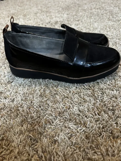 DR. SCHOLLS WATSON Black Suede & Patent Leather Wedge Loafer Shoes Size ...
